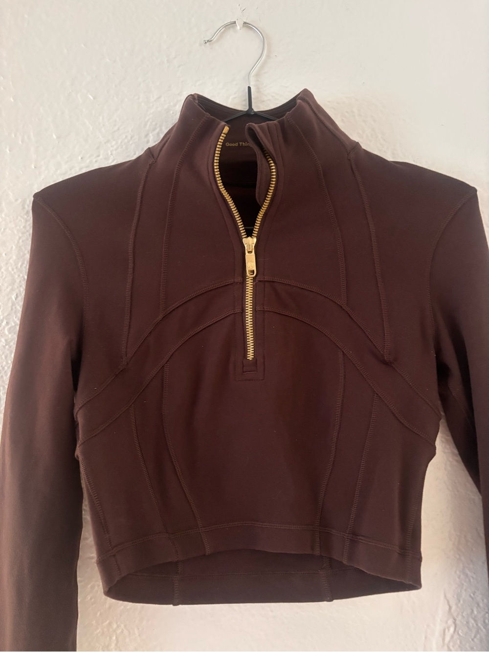 LULULEMON VINTAGE Brown Cropped Half-Zip Top in Dark Brown - Picture 2 of 4